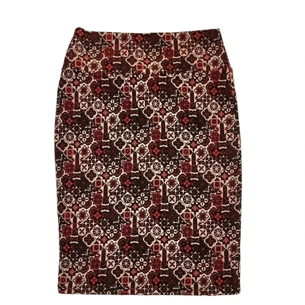Lularoe Cassie Pencil Skirt Black Red and White Geometric Print Small